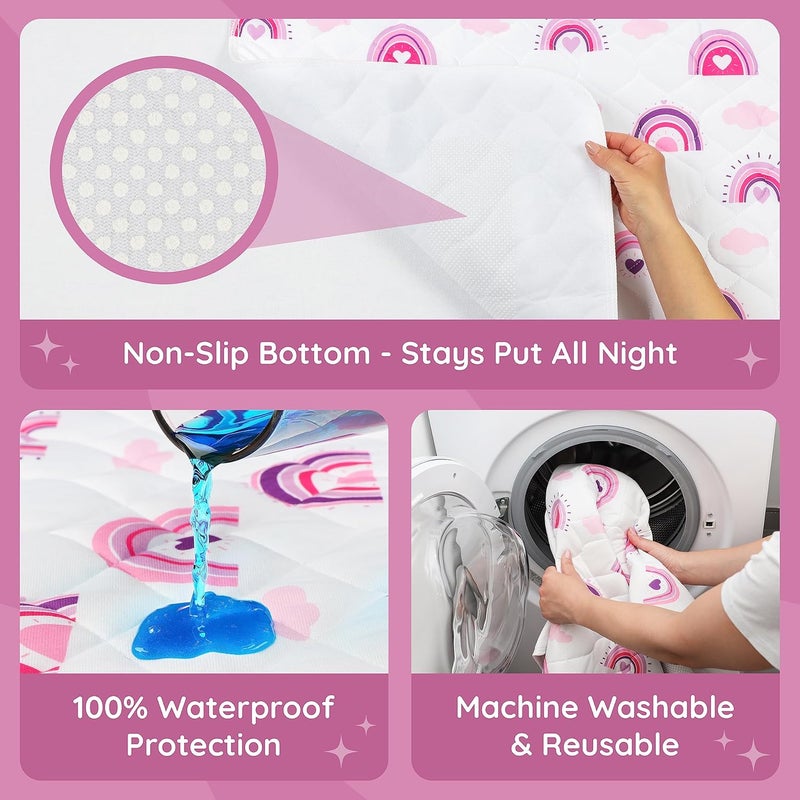 Lynmark ® Potty Training Mattress Protector Pee Pads for Kids - Waterproof Toddler Bed Wetting Mat for Toilet Training - Non-Slip Washable Bedwetting Topper Absorbs Up to 2000ml - 53" x 33", Rainbow - Image 5